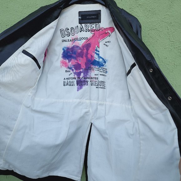 Men DSQUARED2 Oversized Leather Biker Coat Motorcycle Black - Picture 6 of 9